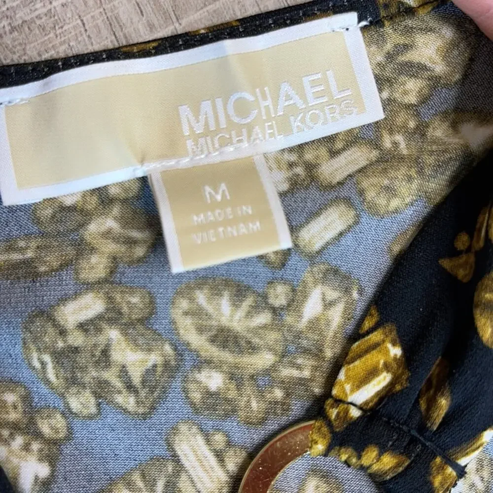 MICHAEL KORS Black Brown Jewel Print Halter Top